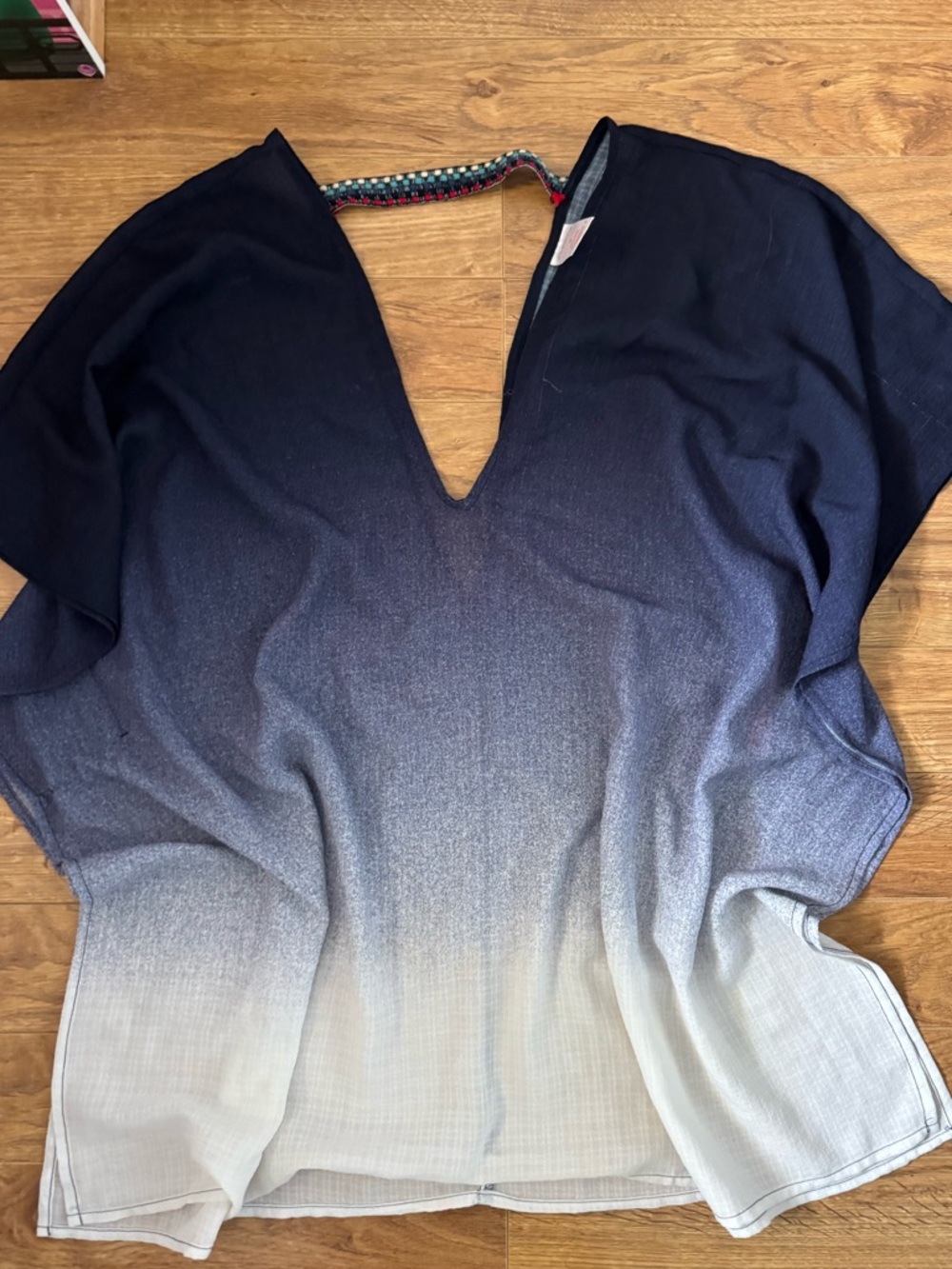 Xhilaration Navy to White Ombre V-Neck Swim Coverup